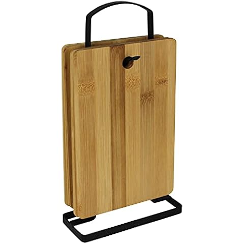 Schneidebrett Holz 6er Set mit Metall Ständer Frühstücksbrett Küchenbrett Schneidbrett Tranchierbrett Schneid Brett Cover