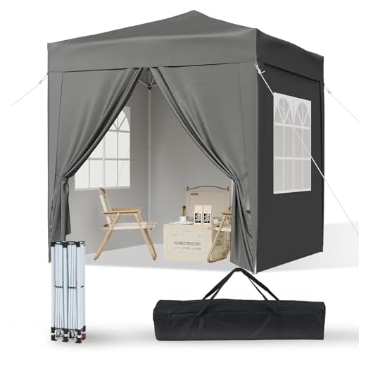 Aoxun Pop Up Pavillon 2x2m Wasserdicht mit 4 Seitenwänden, Metallrahmen-Schutzzelt, Höhe Verstellbar, Faltpavillon 2x2 mit Tragetasche für Camping Party, Grau