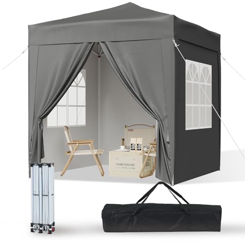 Aoxun Pop Up Pavillon 2x2m Wasserdicht mit 4 Seitenwänden, Metallrahmen-Schutzzelt, Höhe Verstellbar, Faltpavillon 2x2 mit Tragetasche für Camping Party, Grau