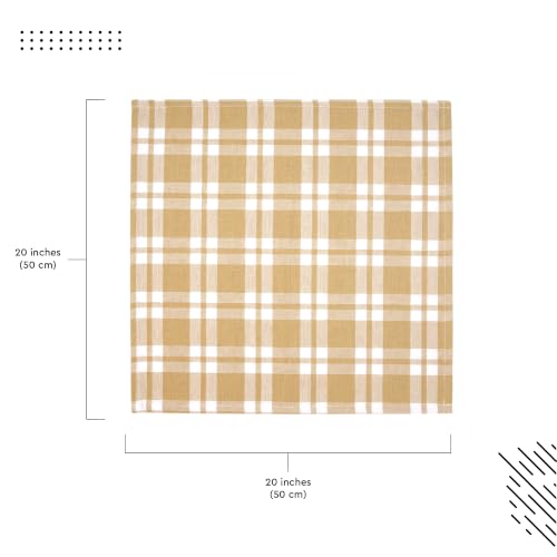 Image of Encasa XO Dining Table Napkins Set of 12, 50x50 cm | Machine Washable Reusable, Recycled Cotton Cloth Napkin, Soft & Absorbent, Table Decor for Hotels, Farmhouse - White & Franca Beige Checks
