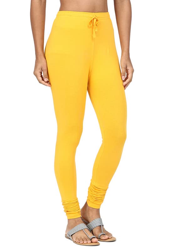 Image of Robinbosky Premium Cotton Lycra Yellow Churidar Leggings (L, Turmeric)