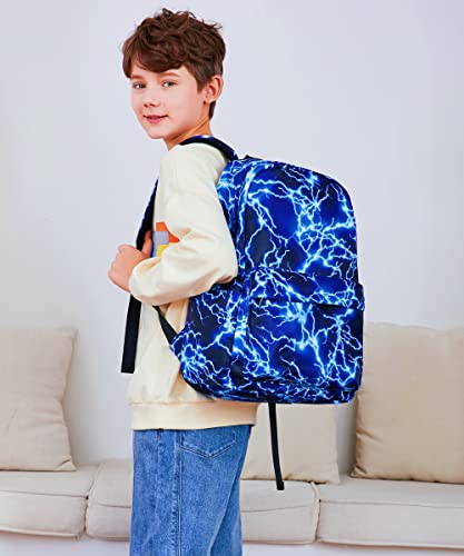 Backpack for Boy Middle School Lightning Bookbag Durable Student Teenager Sturdy Lightweight Waterproof (1-Blue)2