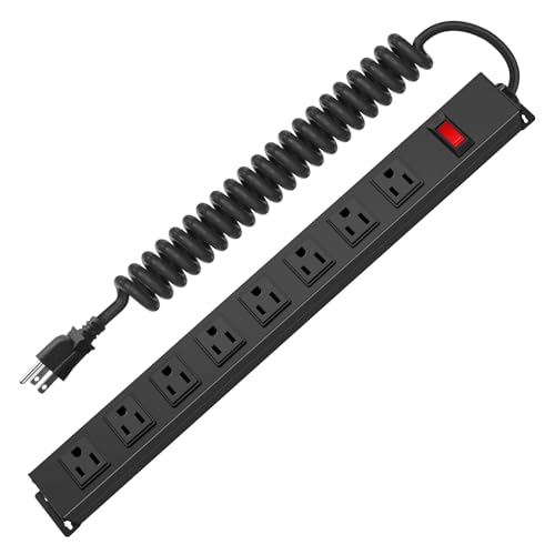 HHSOET 8 Outlet Metal Wall Mount Surge Protector Power Strip, Black, 6FT,1