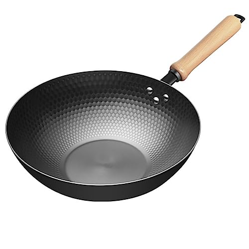 Wok de acero al carbono 32cm con mango de madera miniatura 1