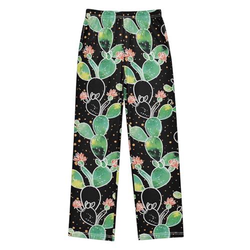 ZZXXB Cacti Flowers Polka Dot Boys Long Pants Soft Trousers Elastic Waist Kids Lounge Bottoms with Pockets S-XL