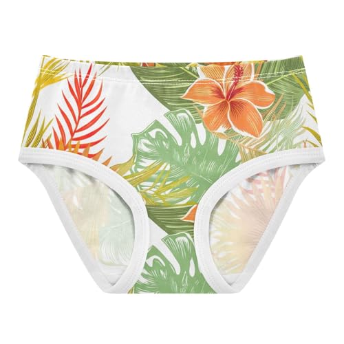Tropical Flowers Leaves Orange Green Girls Underwear Toddlers 2t Cotton Panties for Girl Fun Underpants Briefs