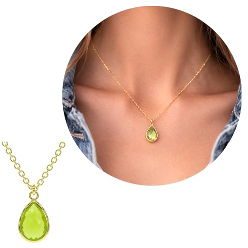 ABSHEL Peridot Necklace for Women, Premium Gold Pear Drop Necklaces