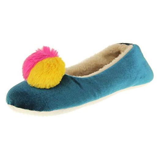 Dunlop Donna Pelliccia Sintetica Comfort Caldo Pom Pom Pantofole Teal/Fucsia EU 40-41