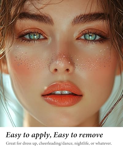 Image of XICZH Face Glitter, Temporary Face Tattoos, Face Body Glitter Makeup Patches for Women Girls, Country Concerts Singer Festival Rave Accessories (Rose Gold - 8 pcs)