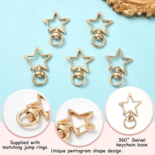 Image of Tia Strap Buckles Metal Clasps Lobster for Handbag, Spring Ring, Purse Dog Hook, Key Chain Swivel Trigger Snap Hook DIY and Purse Making Accessories (6, Golden Star Shape Spring Hook-33x10mm)