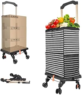 Folding Hand Truck Portable Heavy Duty and Durable Cart Removable Bag 360°Rotate Wheel & Adjustable Handle 80KG/176Lbs Heavy Duty Utility Cart for Moving Shopping Grocery Travel Office(Black)