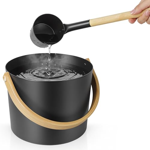 UNAYMIDY Sauna Bucket and Ladle Set 1.85 Gallons Aluminum Bucket with Bamboo Handle Rust & Heat Resistant Saunas Accessories Set SPA Shower Accessories