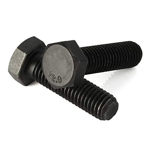 Image of Mellewell M6 x 20mm Hex Head Screw Bolts, Fully Threaded, Alloy Steel Grade 12.9, Black Oxide Finish, Quantity 25