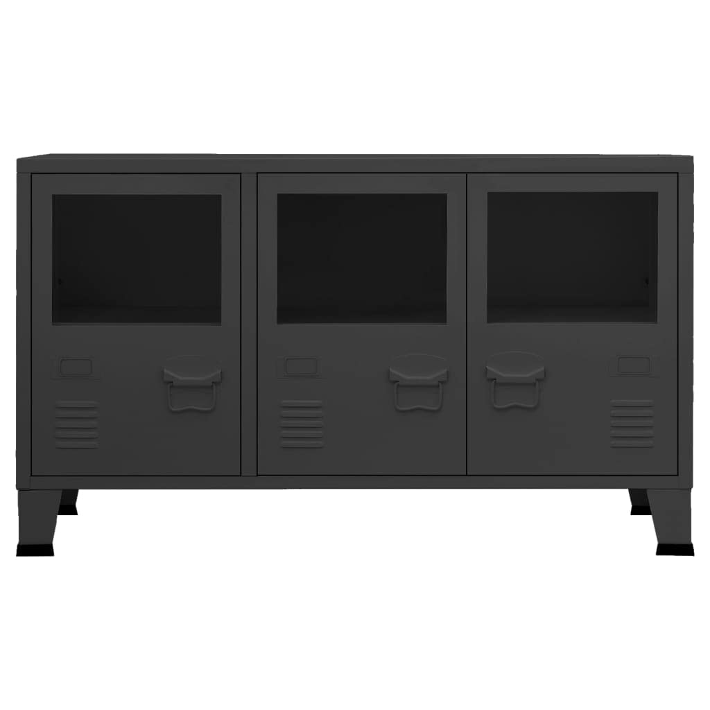 Credenza industriale in metallo e vetro, colore nero, 105 x 35 x 62