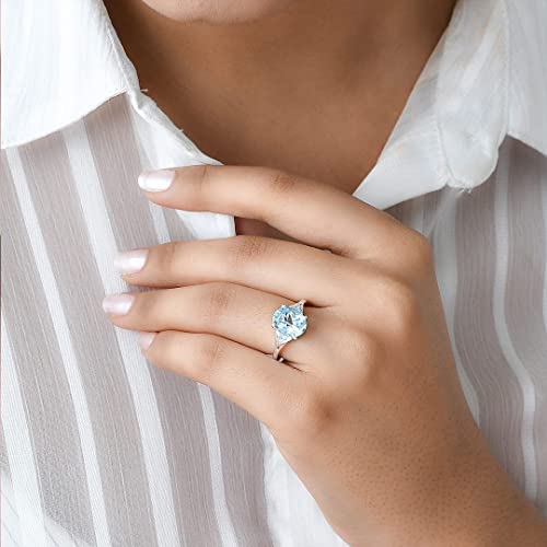 Blue Topaz Ring in 925 Sterling Silver Birthstone Rings for Women - Promise Wedding Engagement Jewelry Birthday Gifts for Womens2