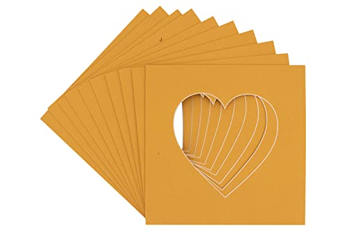 CountryArtHouse Topaz Orange Acid Free 8x8 Heart Picture Frame Mat with White Core Bevel Cut for 4x4 Pictures - Fits 8x8 Frame - Pack of 10 Matboard Show Kits with Acid Free Backings & Clear Bags