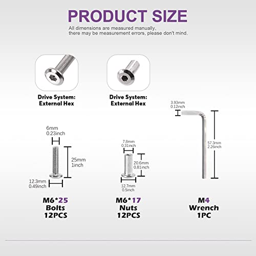 Swpeet 25Pcs M6X25Mm Nickel Plated Sliver Binding Screws Hex Drive Socket Cap Bolts Barrel Nuts Assortment Kit With 1Pcs Allen Wrench, Screw Post Fit For Furniture Countsunk Belt #TOP1