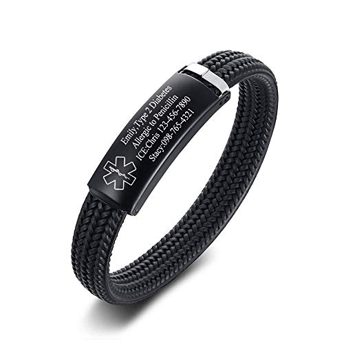 Vnox Custom Engraved Emergency Medcal Alert Id Bracelet Silicone Sport Bracelet Wristband For Men Women,Adjustable,Black #TOP18