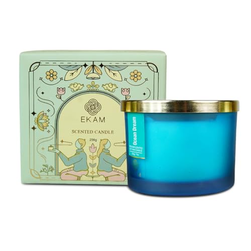 Image of EKAM | 3 Wick Soy Wax Scented Candle| 35 Hours Burn Time| Long Lasting Premium Candles| Ideal for Home Decor, Gifting & Aromatherapy| Ocean Dream Fragrance