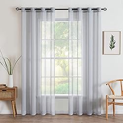 Cortina Gris Translucida MIULEE Cortinas De Navidad Poliéster con Ojales para Comedor y Cocina - Cortina Translucida de Dormitorio Moderno para Ventana con Visillos de Salon, Sala y Cuarto, 140 x 245 cm, Gris
