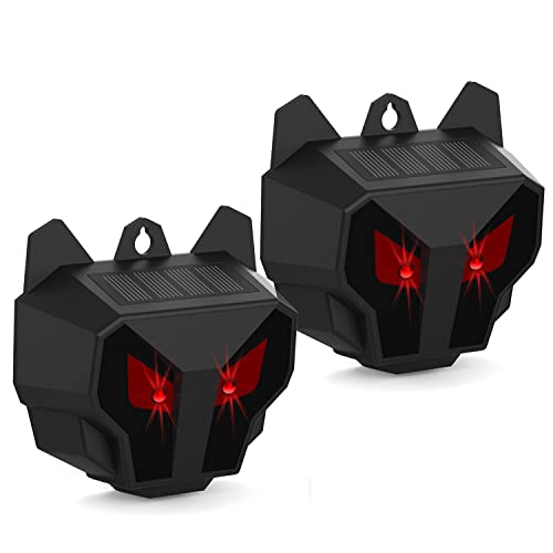 Lot de 2 répulsifs solaires pour Animaux Nocturnes - Répulsif pour Cerfs - avec LED Lumineuses stroboscopiques -pour mouffettes Coyote Renard Oiseau,pour Jardin Cour Ferme avec lumières LED Rouges