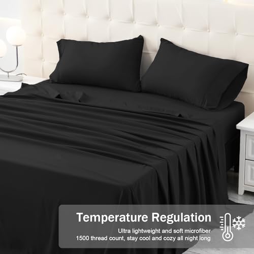 MICORAL Full Bed Sheets Set, Soft Breathable Bedding Sheet Set, Sheets Set with 16" Deep Pocket Design (4 Pieces, Full, Charcoal Black) by MICORAL - Used condition - Image 2
