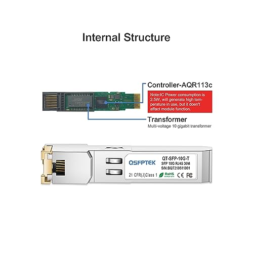 Image of 10Gbe SFP to RJ45 Copper Module, 10GBASE-T SFP+ Transceiver, mini gbic Compatible for Cisco SFP-10G-T-S, Meraki MA-SFP-10G-T, MikroTik CRS310 /CRS309-1G-8S+in, Unifi, Netgear, QNAP, Cat6a / Cat7,30m