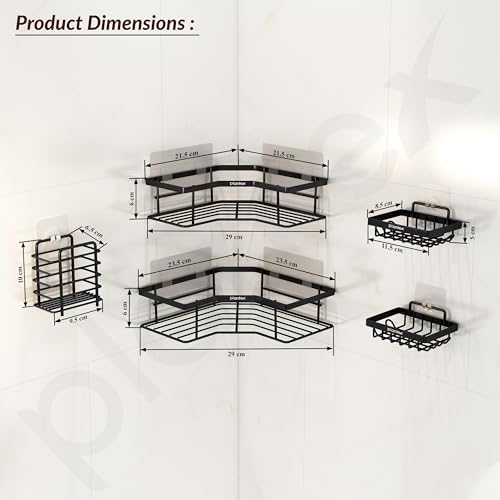 Image of Plantex Alloy Steel Self Adhesive Bathroom Shelf Rack /Bathroom Organizer Without Drill /Soap Dish /Multipurpose Corner Shelf for Bathroom Wall /Soap Holder /Tumbler Holder-Combo(Black)