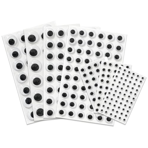 Nexolia Wiggle Googly Eyes with Self-Adhesive, 6mm 8mm 10mm 12mm 15mm 18mm 20mm Round Plastic Sticker Eyes Mixed Packaging, Easy Peel & Stick Application (Black and White)