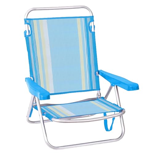 Creaciones Llopis Silla de Playa Baja Plegable Reclinable y Convertible en Tumbona 4 Colores Disponibles (Rayas Verde)