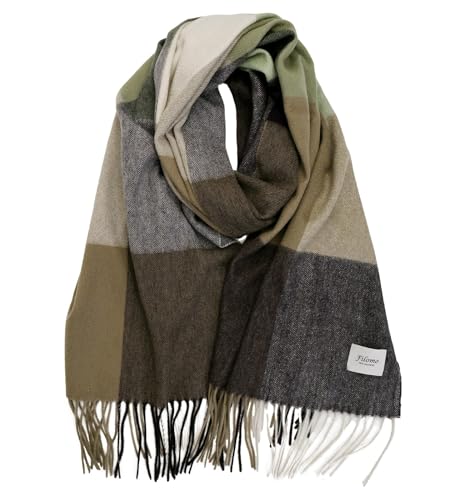 [Filomo] マフラー カシミヤ 100% 大きめ レディース メンズ ストール 【極ふわカシミヤ×22バリエーション】 (大判,ニュアンスグリーンチェック)（Amazon）