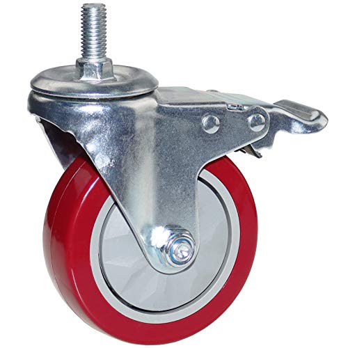 dicasal 4 inch heavy duty stem casters 360 degree swivel thread wheels with metric size m12-175 screw bolt double locking brake castor wheel load capacity upto 1200 lbs pack of four