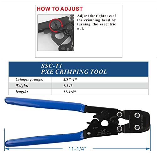 PEX Pipe Clamp Cinch Tool Crimping Tool Crimper for Stainless Steel Clamps from 3/8-inch to 1-inch with 1/2-inch 10PCS and 3/4-inch 10PCS SS PEX Clamps,with Pipe Cutter