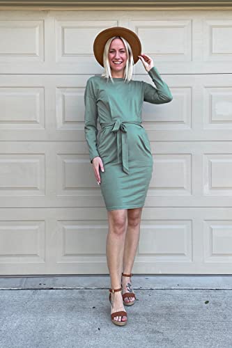 Image of PRETTYGARDEN Women's Fall Long Sleeve Bodycon Party Dress | Tie Waist, Fitted Pencil Dresses, Pockets, Spring Elegant Teacher Outfits for Work Office, Wedding, Holiday, Date Night