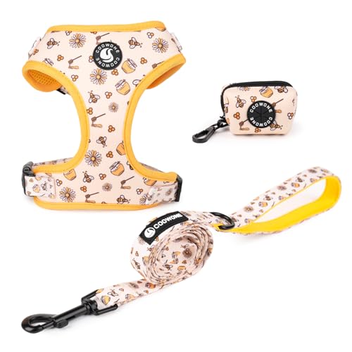 Arnés y correa para perro, soporte para bolsas de excrementos, 3 juegos, arnés ajustable para cachorros y gatos con malla suave acolchada, suministros para mascotas para perros extra pequeños/pequeños