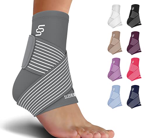 Sleeve Stars Ankle Brace for Plantar Fasciitis Relief, Ankle Wrap & Ankle Brace for Women & Men w/ Ankle Support Strap for Sprain, Ankle Protector Sleeve, Heel Brace for Heel Pain Foot Brace (Single/Gray)