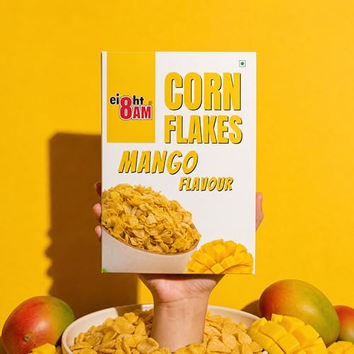 Image of 8AM Corn Flakes Mango 300 Gram, Golden Corns & Mango, No Cholesterol, Trans Fat, Iron & Calcium, Crunchy & Nutritious Whole Grain Breakfast Cereal