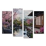 islandburner Bild auf Leinwand Traditionelles japanisches Haus mit Kirschblüten für Wohnzimmer Liebhaber Teegeschäft Bilder Wandbilder Poster