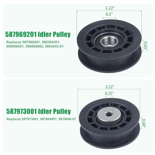 POSFLAG 2 Pack 587973001 Lawn Mower Idler Pulley with 587969201 Idler Pulley Replaces Husqvarna 581904001, 580364301, 596856601, 596856602 for Husqvarna LC221A, L221A, L321AH Walk Behind Mowers