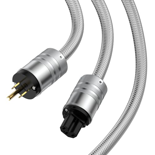 Image of Tertullus Audiophile Power Cable, HiFi Power Cord AC Main Supply Cable, with US C15 IEC Plug Connector (Silver, 1m /3.3ft)