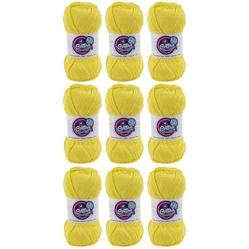 Image of NESTNHAVEN Cotton Candy 100% Cotton Yarn - (100g, 185 Meters) - Luxury Yarn for Crochet, Amigurumi, Embroidery, Toys, Garments, Flowers and Hobby, Projects. (Light Yellow) | (900 Gm)