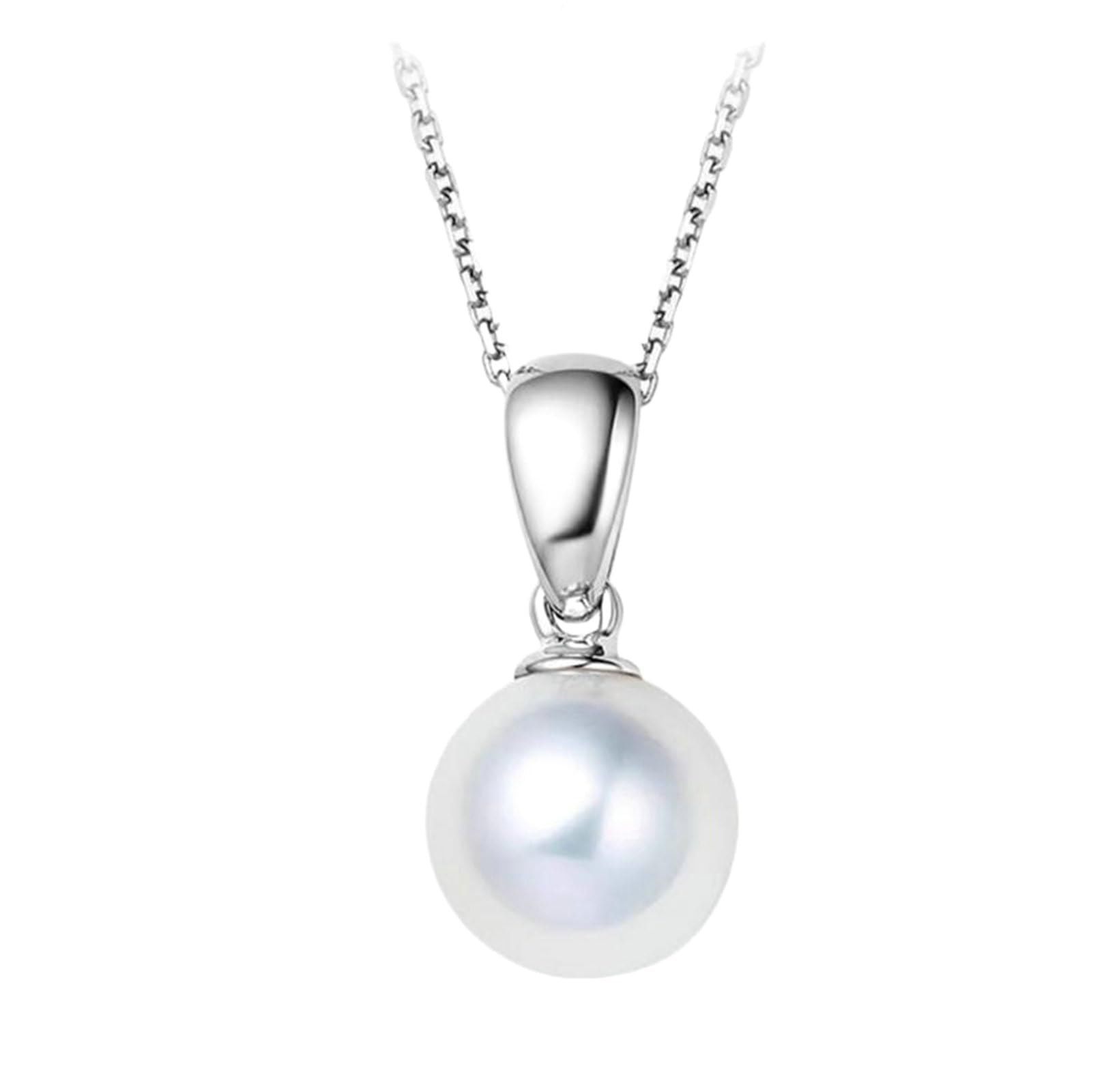 Collares para mujer, oro blanco de 9/14/18 quilates/platino de 7,5-8 mm con colgante de perlas