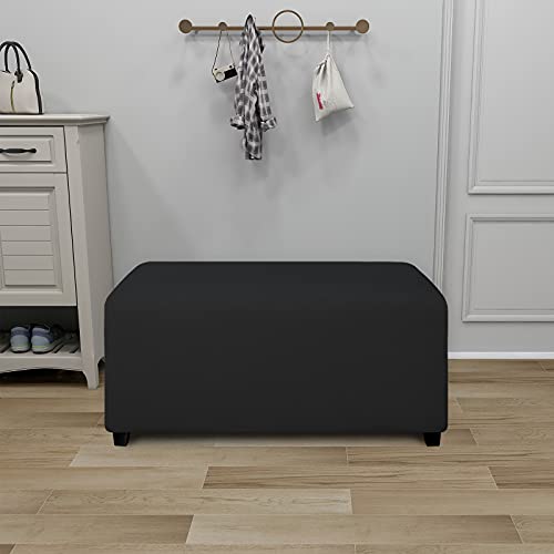 Image of PureFit Stretch Rectangle Ottoman Cover Footstool Cover, Black
