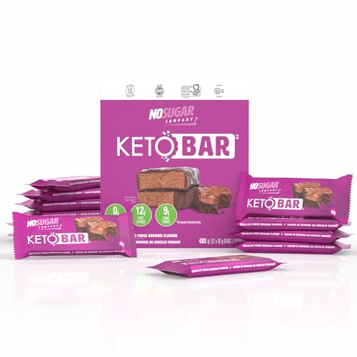 No Sugar Keto Bar Snack, Fudge Brownie, 12 x 1.41oz Bars - Low Carb No Sugar Keto Snack Food with Keto Friendly Macros, 3g Net Carb, 9g Plant Based Protein, 13g Healthy Fat, Sugar Free (0g)