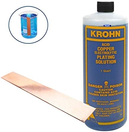 Krohn Acid Copper Electroplating Kit – 1 Quart Copper Plating Solution with Pure Copper Anode 1" x 6" for Jewelry & Metalworking