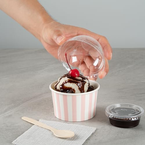 Image of Restaurantware Coppetta 5-Ounce Dessert Cups, 50 Disposable Ice Cream Cups - Lids Sold Separately, Striped, Pink And White Paper FroYo Bowls, For Hot And Cold Foods, Perfect For Gelato Or Mousse