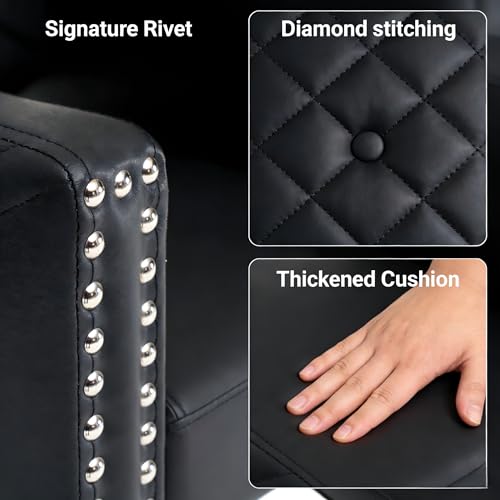 Image of Barber Chair with Rivets, Black Salon Chair for Hair Stylist, 360 Degree Swivel, Heavy Duty Hydraulic Pump, Professional Styling Chair for Salon and Spa
