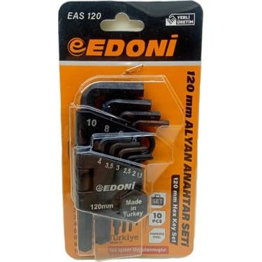 Edoni 10 Parça L Alyan Anahtar Takımı, Hex, Metrik 1.5–10 mm Boyutlu, Dayanıklı, Taşıma Aparatlı, Profesyonel Kalite, Hobi ve Endüstriyel Kullanım İçin Mini Set (Siyah, 120 mm)