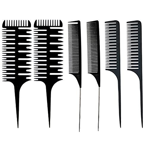 6PCS Highlighting Weaving Comb, Hair Combs Set, Hair Dyeing Combs Highlighting Weaving Comb 3-Way Weaving Sectioning Foiling Comb Steel Pintail Comb