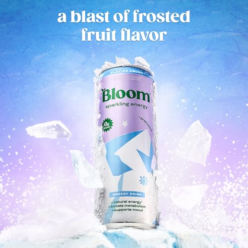 Image of Bloom Nutrition Sparkling Energy Drink - Natural Caffeine, Zero Sugar, 180mg - Antioxidant-Rich with Green Coffee Bean, Green Tea Extract, Prebiotics - Glacier Crush - 12oz 12 Pack
